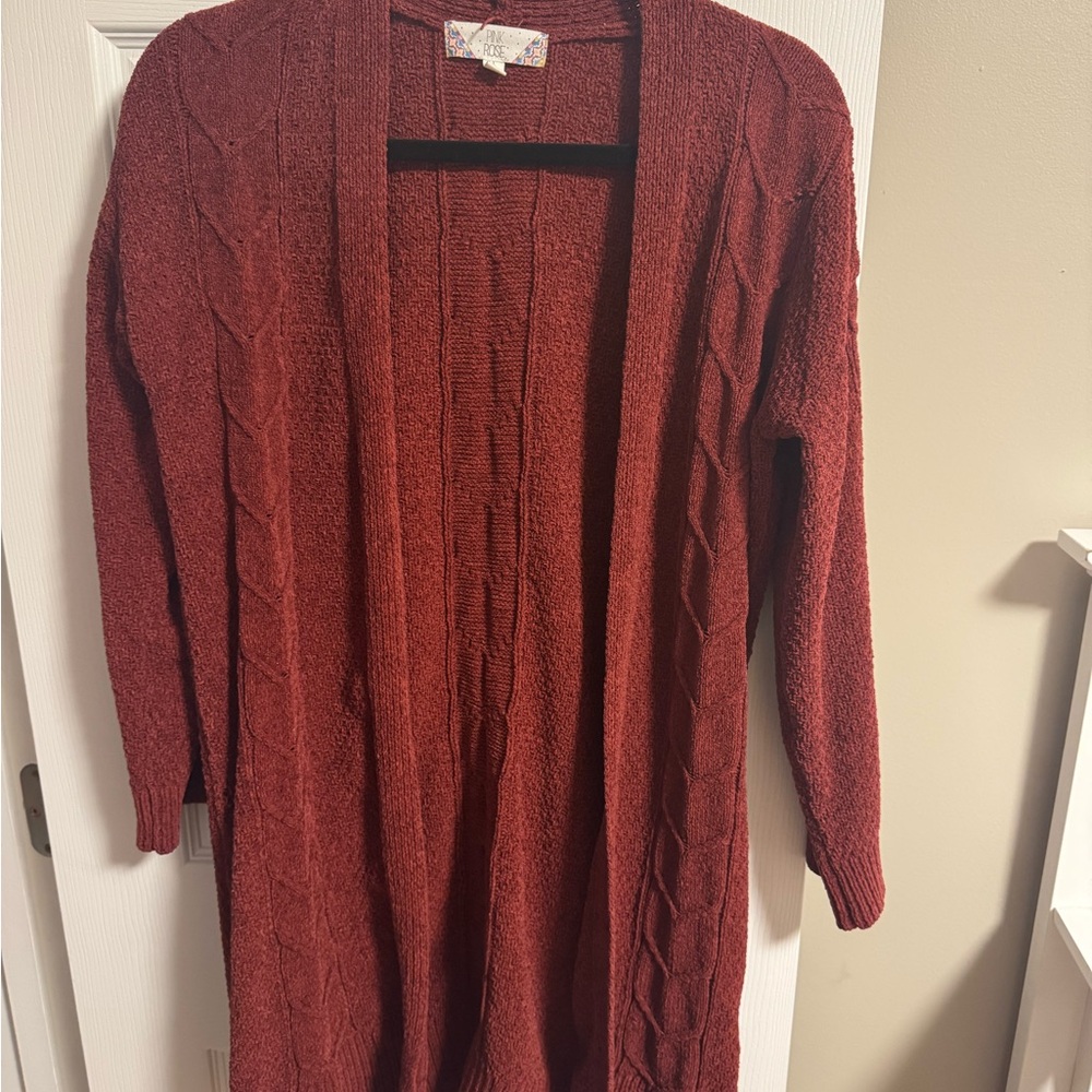 Pink Rose Maroon Cable Knit Cardigan